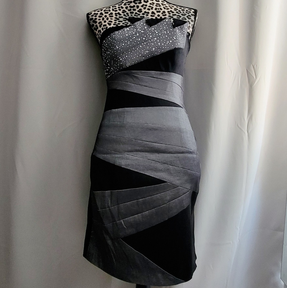 Strapless black and silver fitted dress